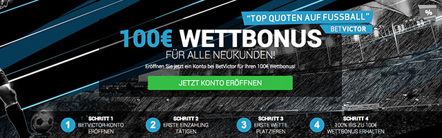 Beispiel: Bei der Anmeldung bei Betvictor bekommt man einen Wettbonus in Höhe von bis zu 100 € sichern!