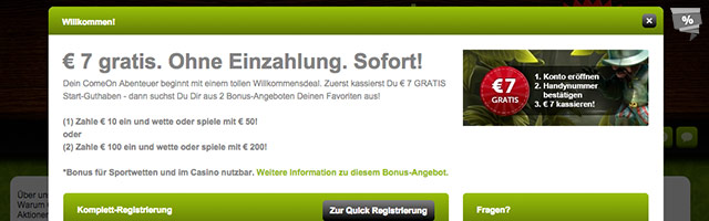 So zahlen Sie bei comeon ein