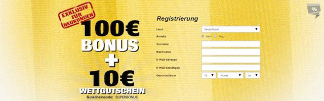 Bis zu 100€ Bonus + 10€ Wettgutschein sichern!