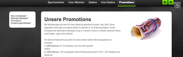 Die verschiedenen Promotions bei Mobilbet