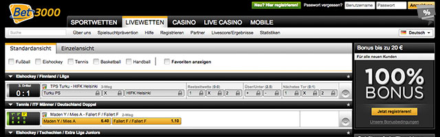 Großes Livewettenangebot bei bet3000