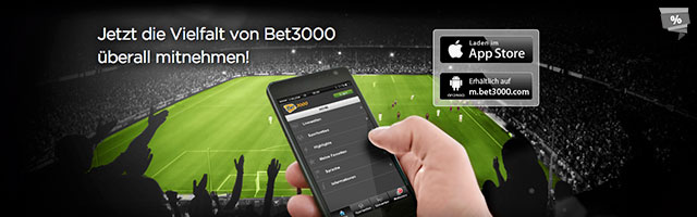Mobile App von bet3000: Unterwegs Wetten platzieren