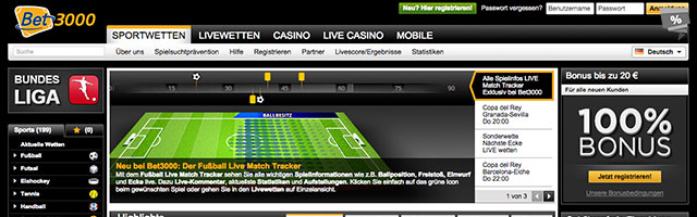 Überschaubares Wettangebot bei bet3000