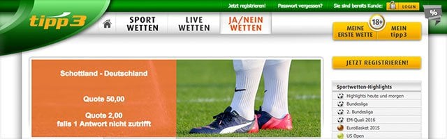 Das besondere Angebot von Tipp3 - Ja/Nein-Wette