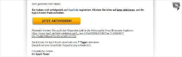 Mit nur einem Klick auf den Link kann die Anmeldung verifiziert werden