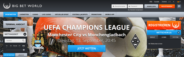 Anmelden bei Big Bet World