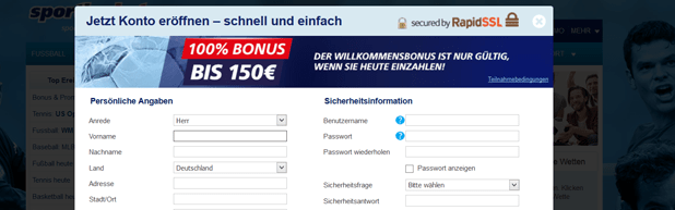 Registrierung bei Sportingbet