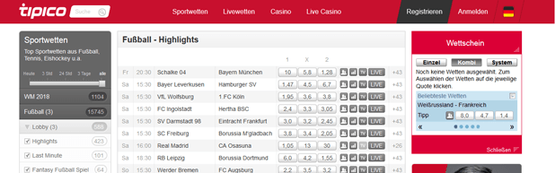 Fußballwetten bei Tipico