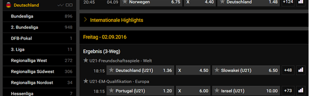 bwin Wettangebot Deutschland Liga
