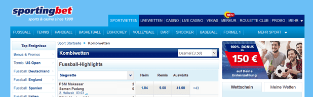 Kombiwetten bei Sportingbet