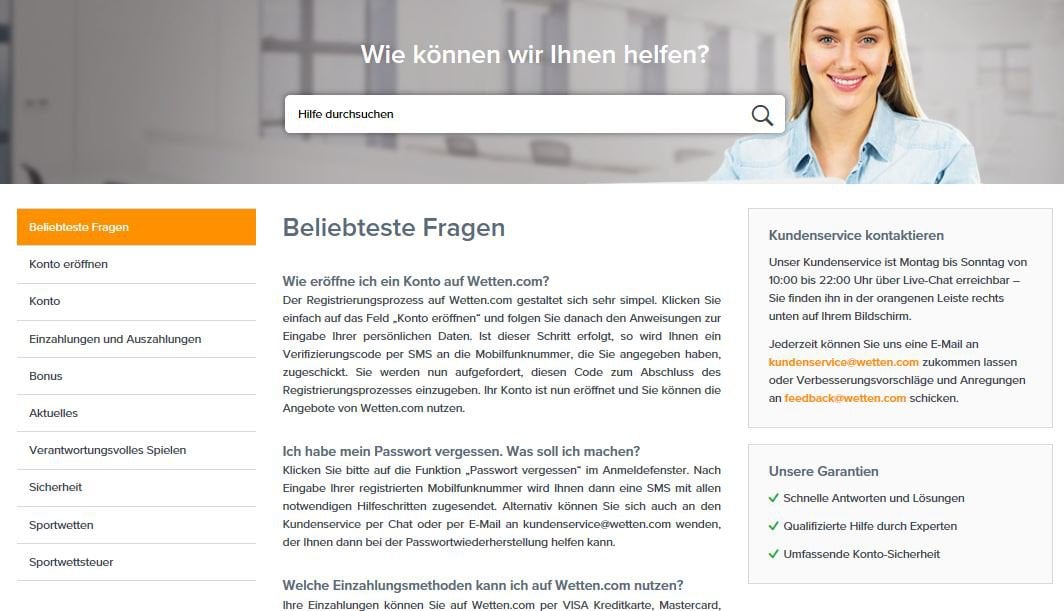 Support von Wettem.com komplett auf Deutsch