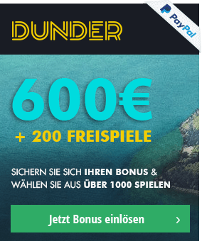 Dunder Bonus: bis 600 Euro + 200 Freispiele für Neukunden