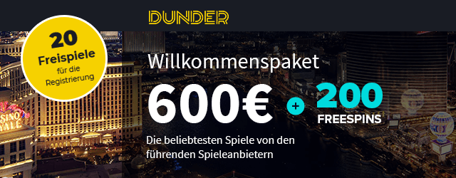 Dunder Casino Bonus: bis zu 600€ + 200 Freispiele
